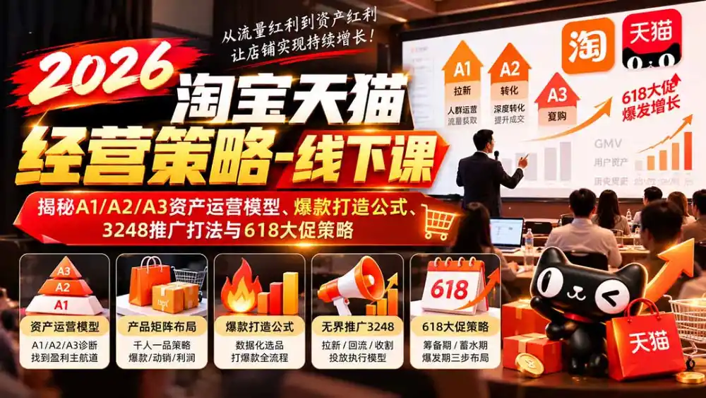 2026淘宝天猫经营策略-线下课：揭秘A1/A2/A3资产运营模型、爆款打造公式、3248推广打法与618大促策略-三禾网络