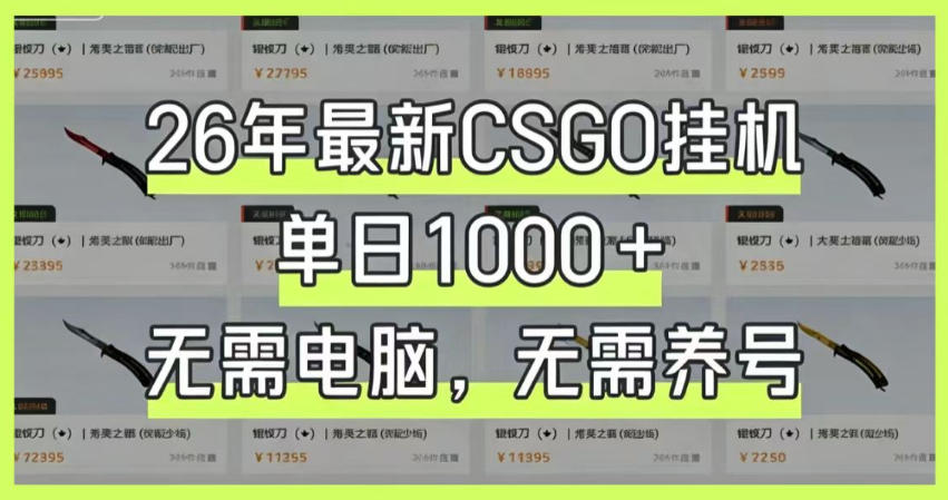 26年最新CSGO挂G系统，单日1000+，无需电脑，无需养号，0基础可上手【揭秘】-三禾网络