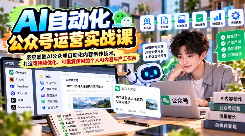 AI自动化公众号运营实战课，系统掌握AI公众号自动化内容创作技术，打造可持续优化、可重复使用的个人AI内容生产工作台-三禾网络
