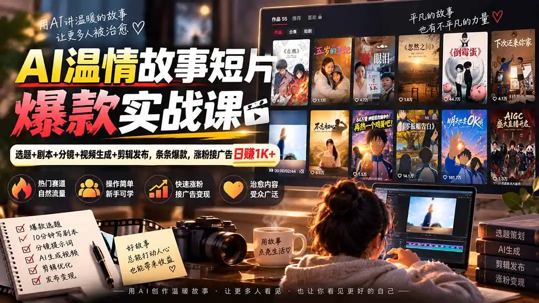 AI温情故事短片爆款实战课-更新｜选题+剧本+分镜+视频生成+剪辑发布，条条爆款，涨粉接广告日赚1K+-三禾网络
