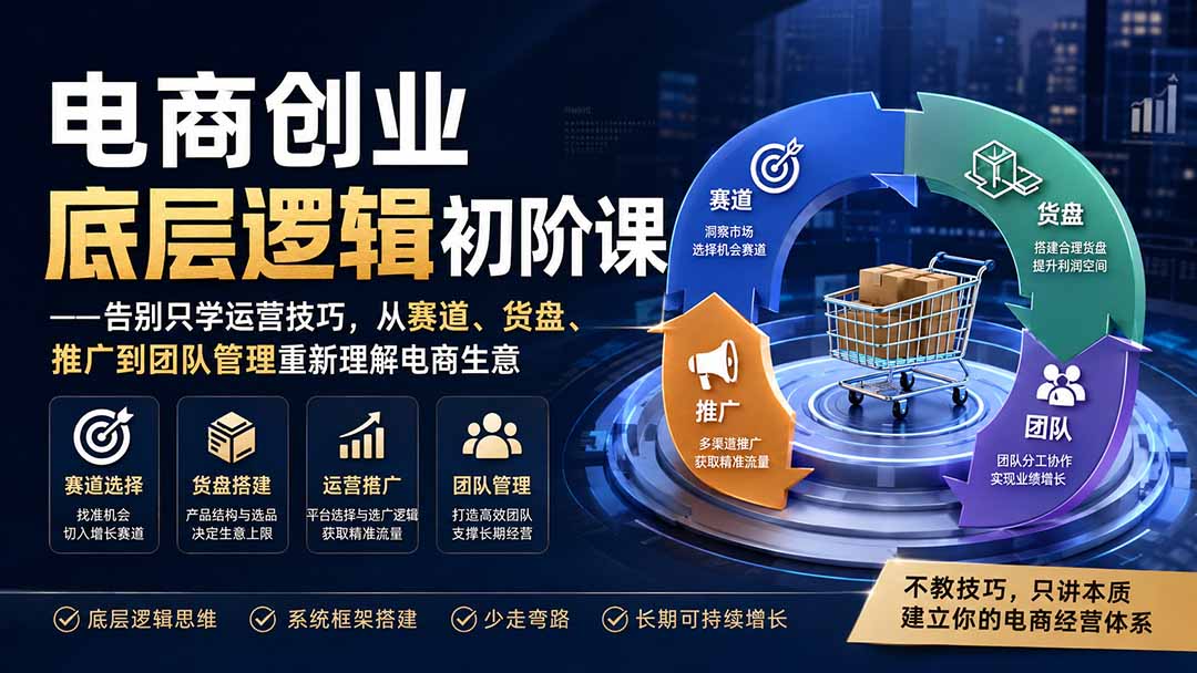 电商创业底层逻辑初阶课——告别只学运营技巧，从赛道、货盘、推广到团队管理重新理解电商生意-三禾网络