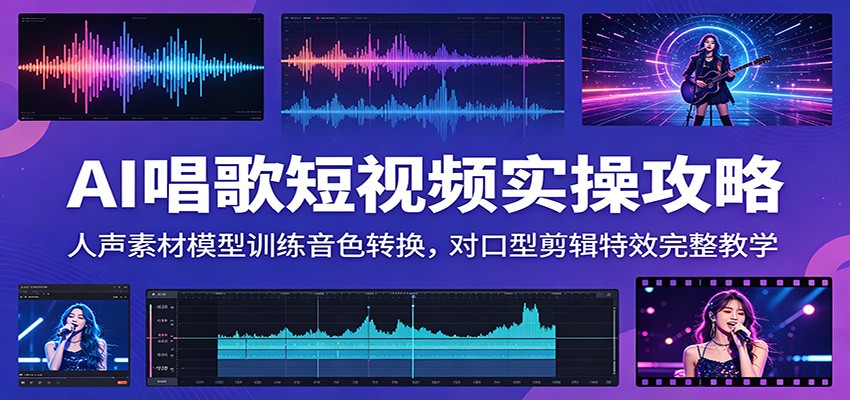 AI唱歌短视频实操攻略：人声素材模型训练音色转换，对口型剪辑特效完整教学-三禾网络