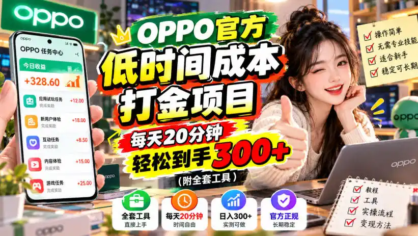 OPPO官方低时间成本打金项目，每天20分钟，轻松到手300+(附全套工具)【揭秘】-三禾网络