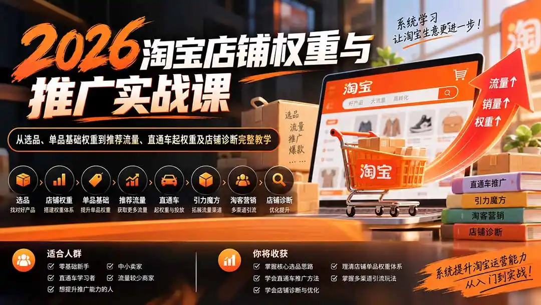 2026淘宝店铺权重与推广实战课：从选品、单品基础权重到推荐流量、直通车起权重及店铺诊断完整教学-三禾网络