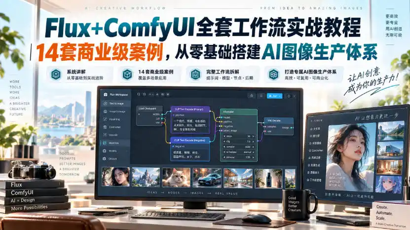 Flux+ComfyUI全套工作流实战教程｜14套商业级案例，从零基础搭建AI图像生产体系-三禾网络