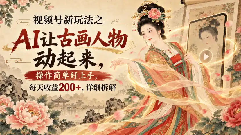视频号新玩法之AI让古画人物动起来，操作简单好上手，每天收益200+，详细拆解-三禾网络
