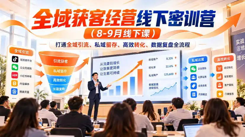 全域获客经营线下密训营(8-9月线下课)，打通全域引流、私域留存、高效转化、数据复盘全流程-三禾网络