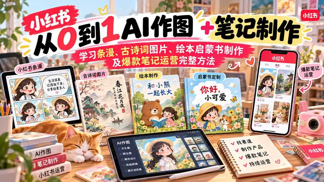 2026小红书AI内容创作从0到1：学习条漫、古诗词图片、绘本启蒙书制作及爆款笔记运营完整方法-三禾网络