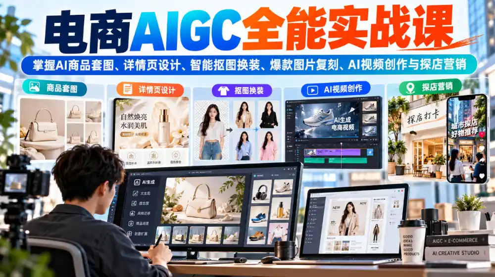 电商AIGC全能实战课:掌握AI商品套图、详情页设计、智能抠图换装、爆款图片复刻、AI视频创作与探店营销 电商AIGC全能实战课:掌握AI商品套图、详情页设计、智能抠图换装、爆款图片复刻、AI视频创作与探店营销