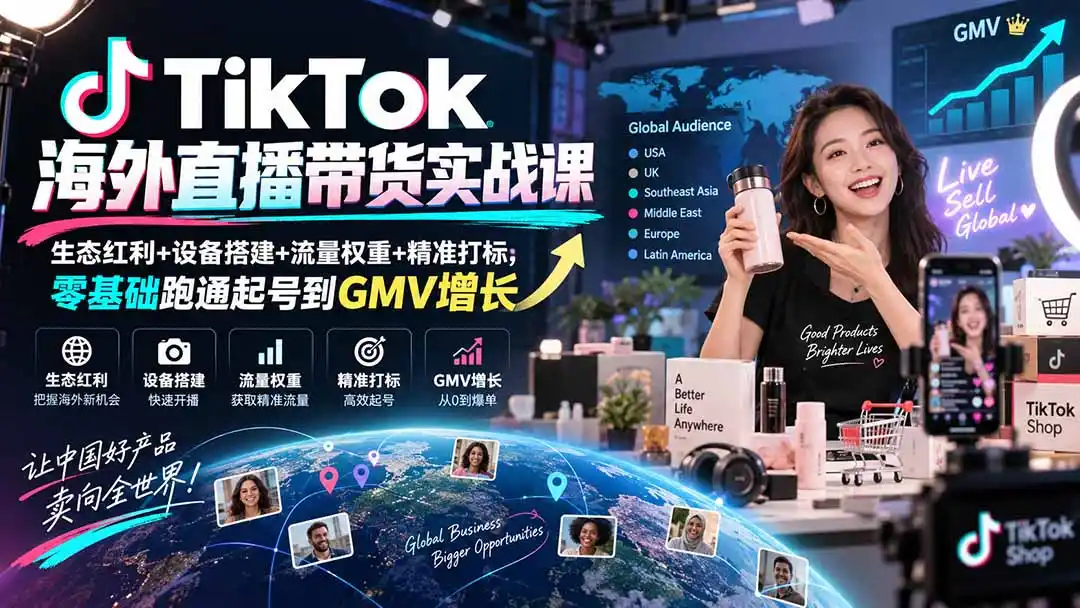 TikTok海外直播带货实战课|生态红利+设备搭建+流量权重+精准打标,零基础跑通起号到GMV增长 TikTok海外直播带货实战课|生态红利+设备搭建+流量权重+精准打标,零基础跑通起号到GMV增长