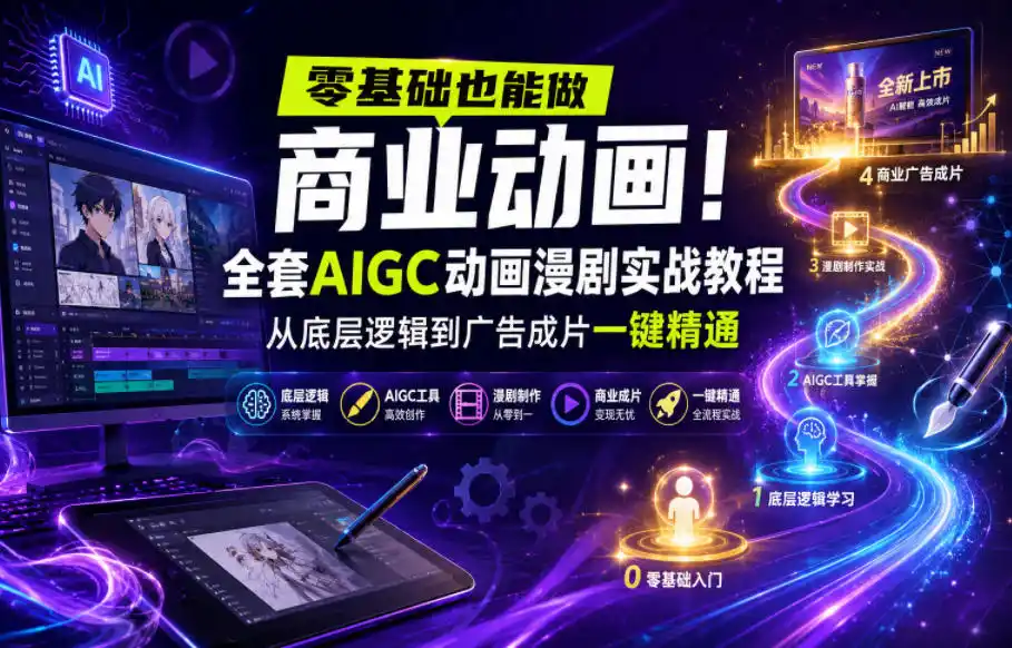 零基础也能做商业动画！全套AIGC动画漫剧实战教程，从底层逻辑到广告成片一键精通(更新0905)-三禾网络