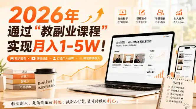 2026年通过“教副业课程”实现月入1-5W！毫无保留的全部教给你，长期稳定【揭秘】-三禾网络