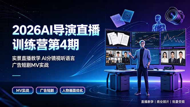 2026AI导演直播训练营第4期，实景直播教学AI分镜视听语言，广告短剧MV实战，解决人物画面崩坏痛点-三禾网络