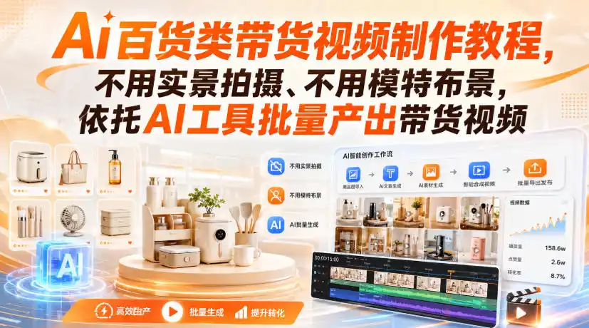 Ai百货类带货视频制作教程，不用实景拍摄、不用模特布景，依托AI工具批量产出带货视频-三禾网络