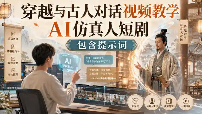 穿越与古人对话视频教学，AI仿真人短剧，包含提示词-三禾网络
