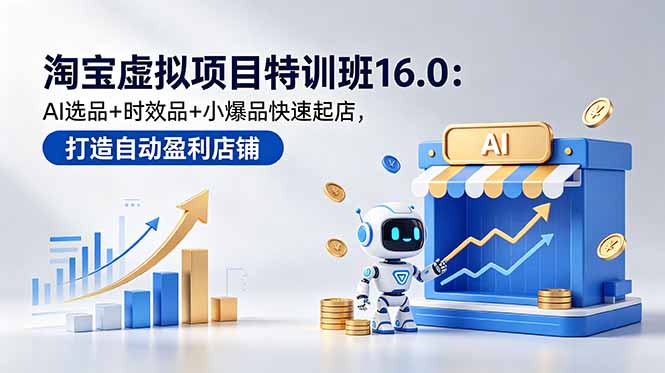淘宝虚拟项目特训班16.0：AI选品+时效品+小爆品快速起店，打造自动盈利店铺-三禾网络
