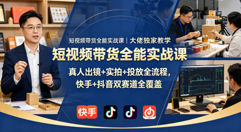 短视频带货全能实战课｜大佬独家教学，真人出镜+实拍+投放全流程，快手+抖音双赛道全覆盖-三禾网络