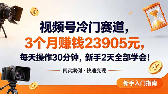 视频号冷门赛道，3个月变现23905元，新手2天学会 每天操作30分钟！-三禾网络