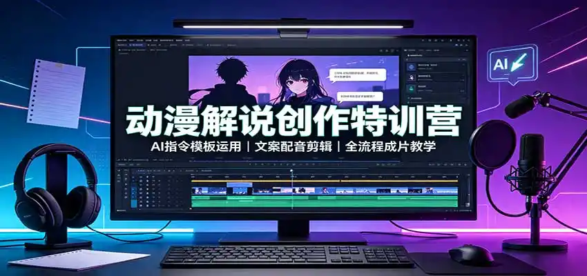 动漫解说创作特训营：AI指令模板运用，文案配音剪辑，全流程成片教学-三禾网络