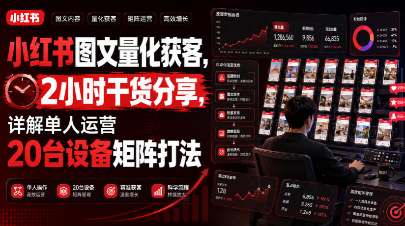 小红书图文量化获客，2小时干货分享，详解单人运营20台设备矩阵打法-三禾网络