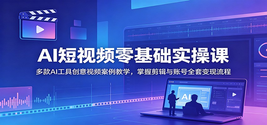 AI短视频零基础实操课：多款AI工具创意视频案例教学，掌握剪辑与账号全套变现流程-三禾网络