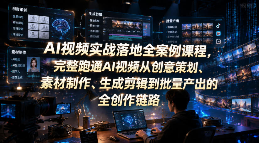 AI视频实战落地全案例课程，完整跑通AI视频从创意策划、素材制作、生成剪辑到批量产出的全创作链路-三禾网络