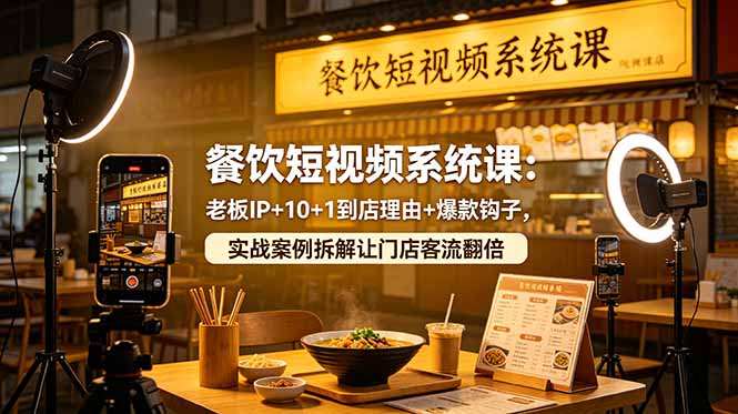 餐饮短视频系统课：老板IP+10+1到店理由+爆款钩子，实战案例拆解让门店客流翻倍-三禾网络