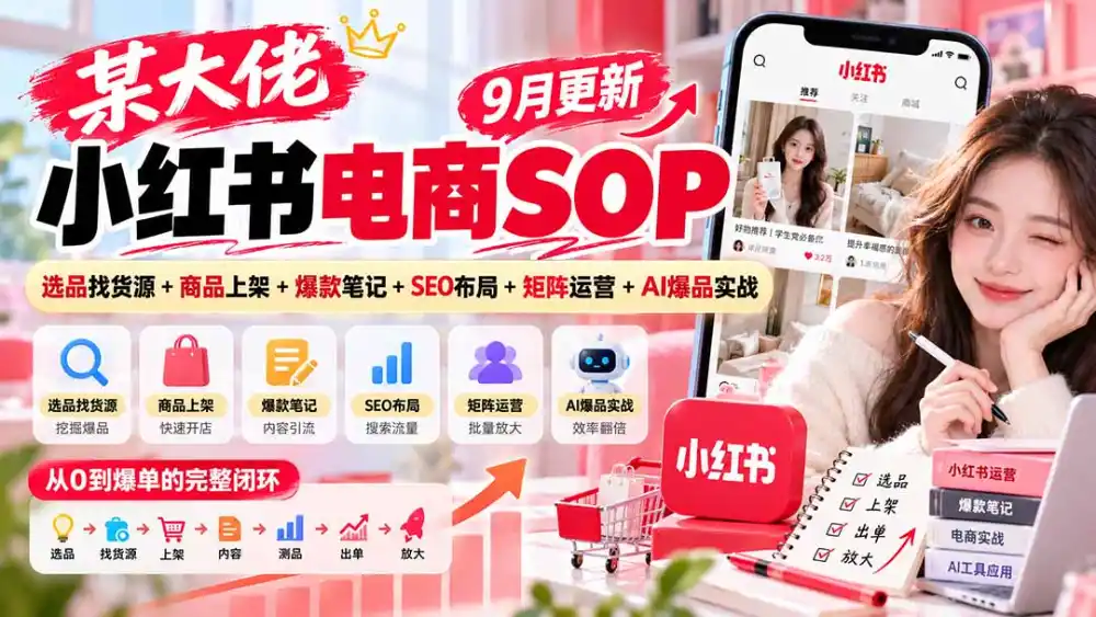 某大佬小红书电商SOP｜9月更新：选品找货源+商品上架+爆款笔记+SEO布局+矩阵运营+AI爆品实战-三禾网络