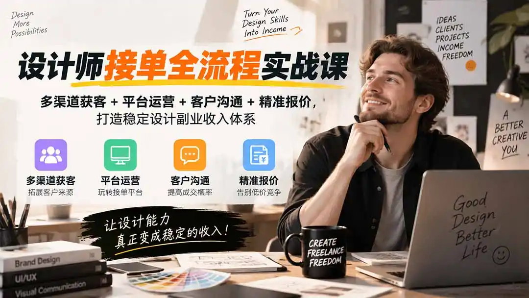 设计师接单全流程实战课-无水印｜多渠道获客+平台运营+客户沟通+精准报价，打造稳定设计副业收入体系-三禾网络