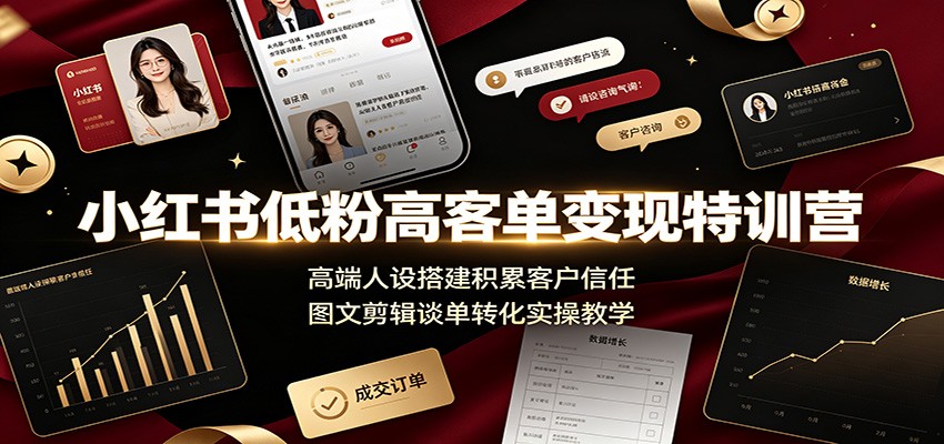 小红书低粉高客单变现特训营：高端人设搭建积累客户信任，图文剪辑谈单转化实操教学-三禾网络