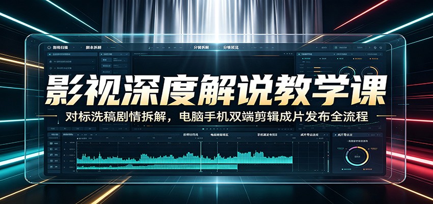 影视深度解说教学课：对标洗稿剧情拆解，电脑手机双端剪辑成片发布全流程-三禾网络