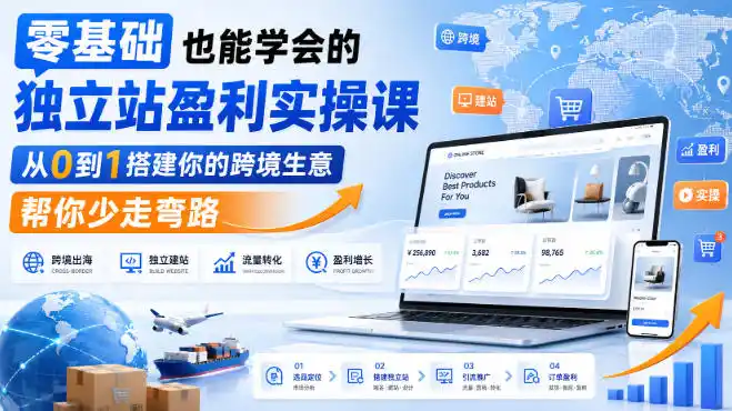零基础也能学会的独立站盈利实操课，从0到1搭建你的跨境生意，帮你少走弯路-三禾网络