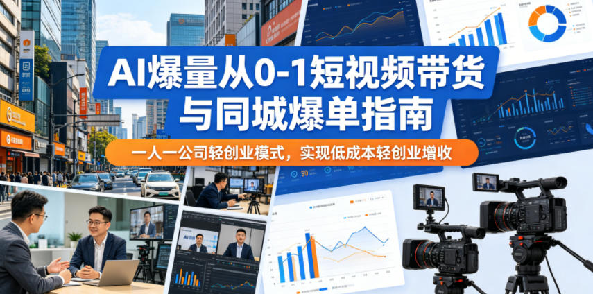 AI爆量从0-1短视频带货与同城爆单指南，一人一公司轻创业模式，实现低成本轻创业增收-三禾网络