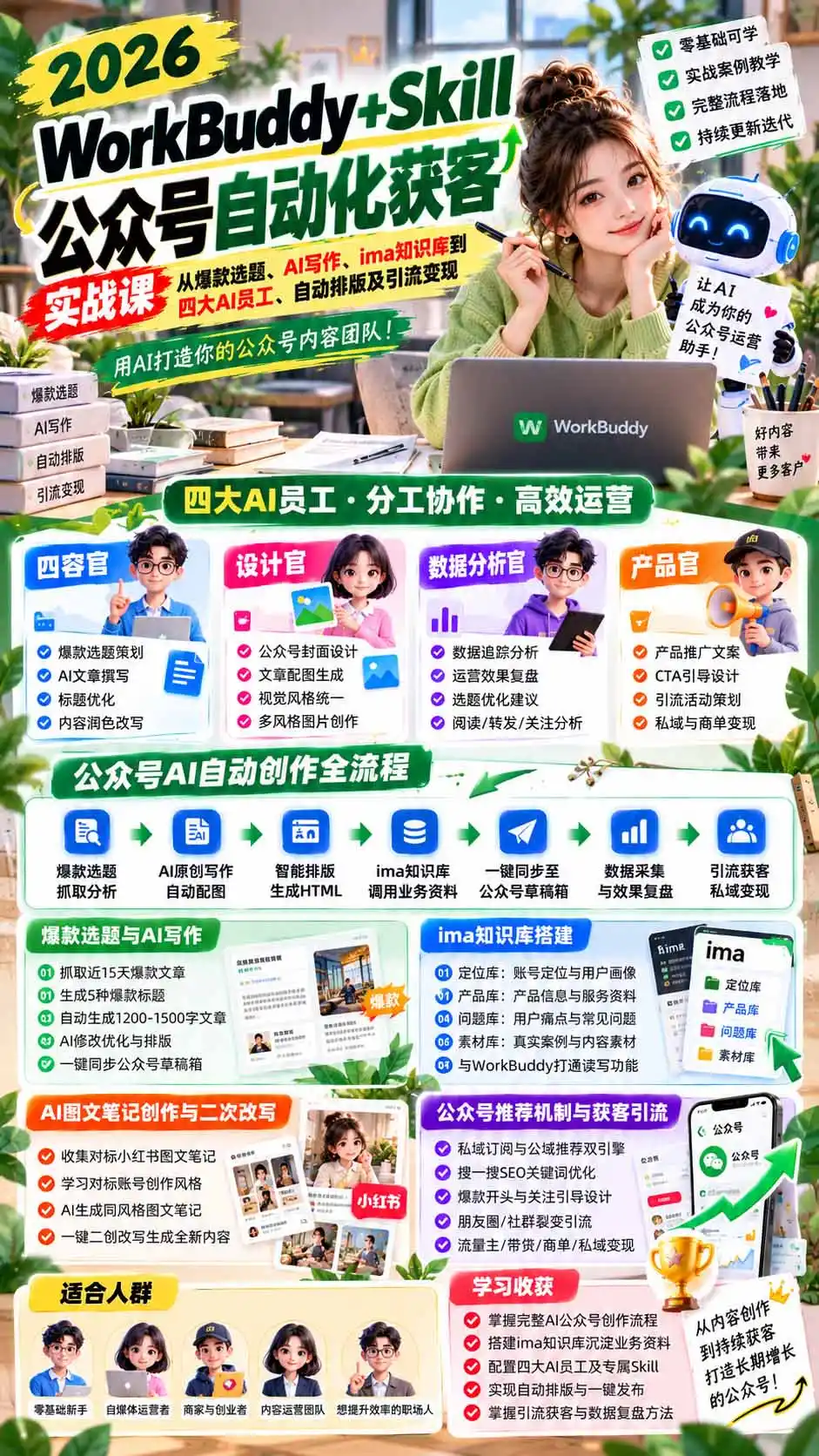 WorkBuddy + Skill公众号自动化获客实战课：从爆款选题、AI写作、ima知识库到四大AI员工、自动排版及引流变现-三禾网络