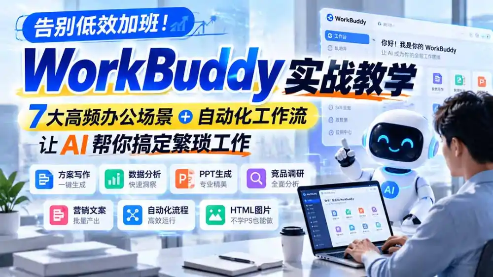 告别低效加班！WorkBuddy实战教学，7大高频办公场景＋自动化工作流，让AI帮你搞定繁琐工作-三禾网络