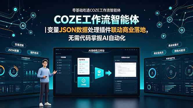 零基础吃透COZE工作流智能体｜变量JSON数据处理插件联动商业落地，无需代码掌握AI自动化-三禾网络