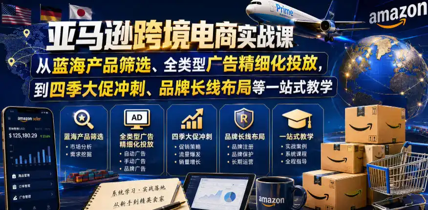 亚马逊跨境电商实战课，从蓝海产品筛选、全类型广告精细化投放，到四季大促冲刺、品牌长线布局等一站式教学(更新0831)-三禾网络