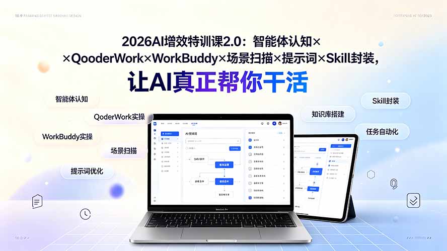 2026AI增效特训课2.0：智能体认知×QoderWork×WorkBuddy×场景扫描×提示词×Skill封装，让AI真正帮你干活-三禾网络