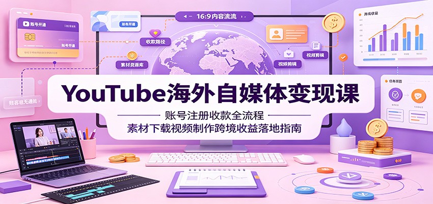 YouTube海外自媒体变现课：账号注册收款全流程，素材下载视频制作跨境收益落地指南-三禾网络