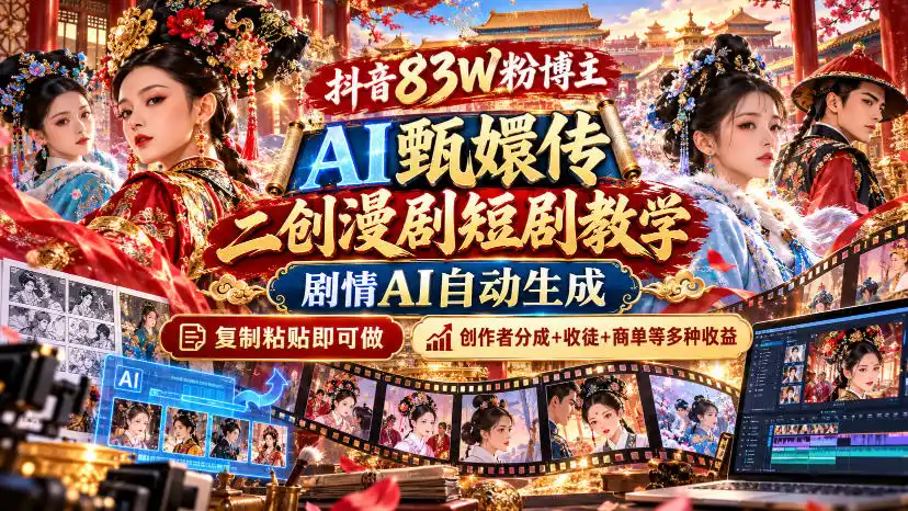 抖音83W粉博主AI甄嬛传二创漫剧短剧教学|剧情AI自动生成,复制粘贴即可做,各大平台创作者分成+收徒等多种收益 抖音83W粉博主AI甄嬛传二创漫剧短剧教学|剧情AI自动生成,复制粘贴即可做,各大平台创作者分成+收徒等多种收益