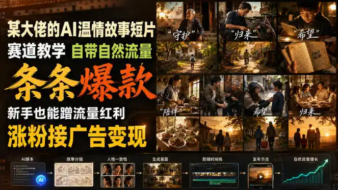 某大佬的AI温情故事短片赛道教学，自带自然流量，条条爆款，新手也能蹭流量红利，涨粉接广告变现(更新)-三禾网络