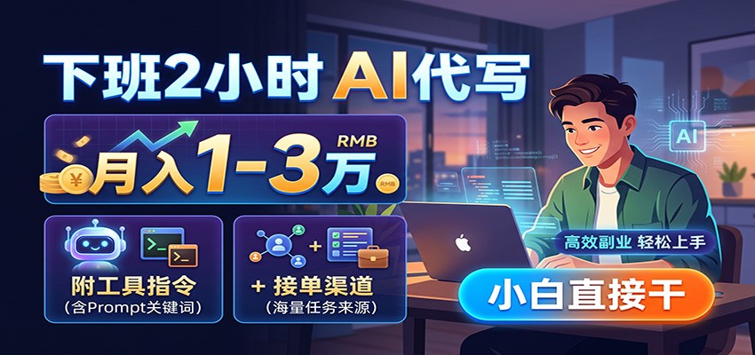 下班2小时AI代写，月入1-3万，附工具指令+接单渠道，小白直接干-三禾网络