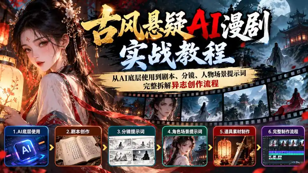 古风悬疑AI漫剧实战教程：从AI底层使用到剧本、分镜、人物场景提示词，完整拆解异志创作流程-三禾网络