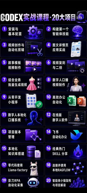 Codex智能体实战全能课|0基础从搭建技能到自动化落地,视频剪辑-办公-知识库-数字人全场景变现教程-三禾网络