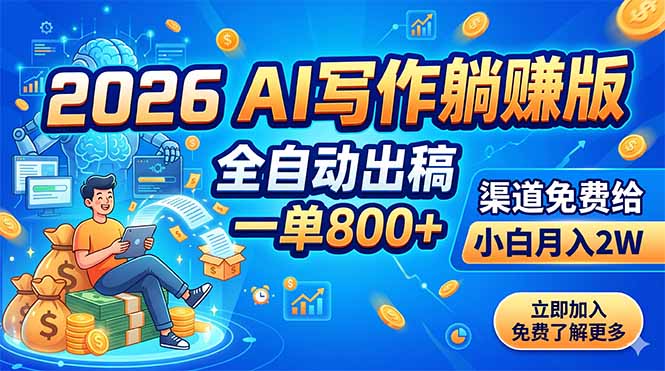 2026 AI写作躺赚版：全自动出稿，一单800+，渠道免费给，小白月入2W-三禾网络