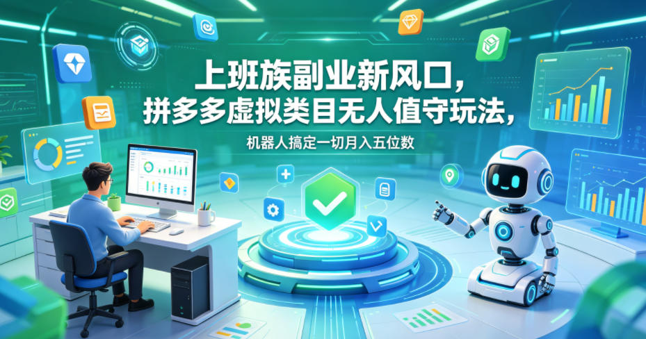 上班族副业新风口，拼多多虚拟类目无人值守玩法，机器人搞定一切月入五位数【揭秘】-三禾网络