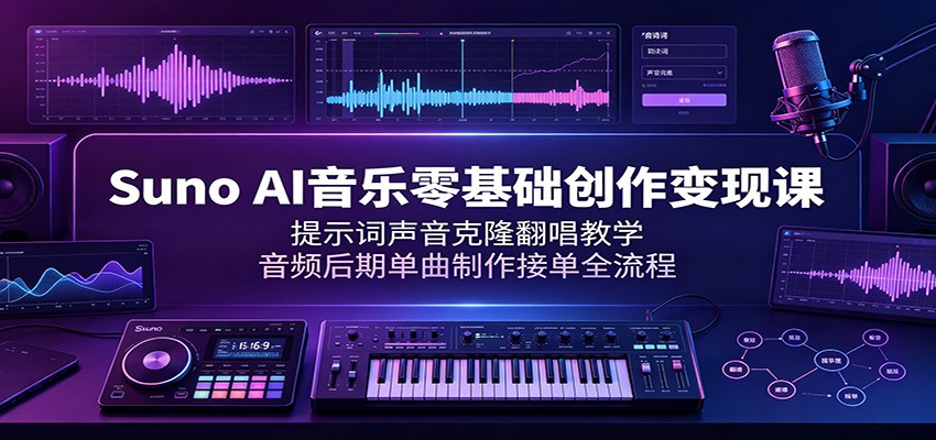 Suno AI音乐零基础创作变现课：提示词声音克隆翻唱教学，音频后期单曲制作接单全流程-三禾网络