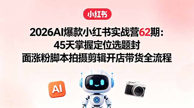 2026AI爆款小红书实战营62期：45天掌握定位选题封面涨粉脚本拍摄剪辑开店带货全流程-三禾网络