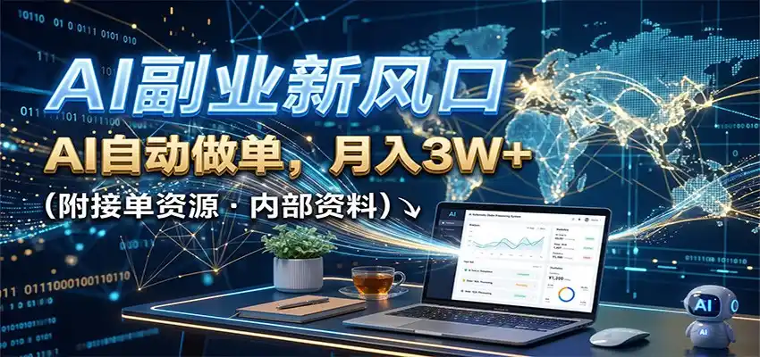AI副业新风口，AI自动做单，月入3W+，附接单资源-三禾网络
