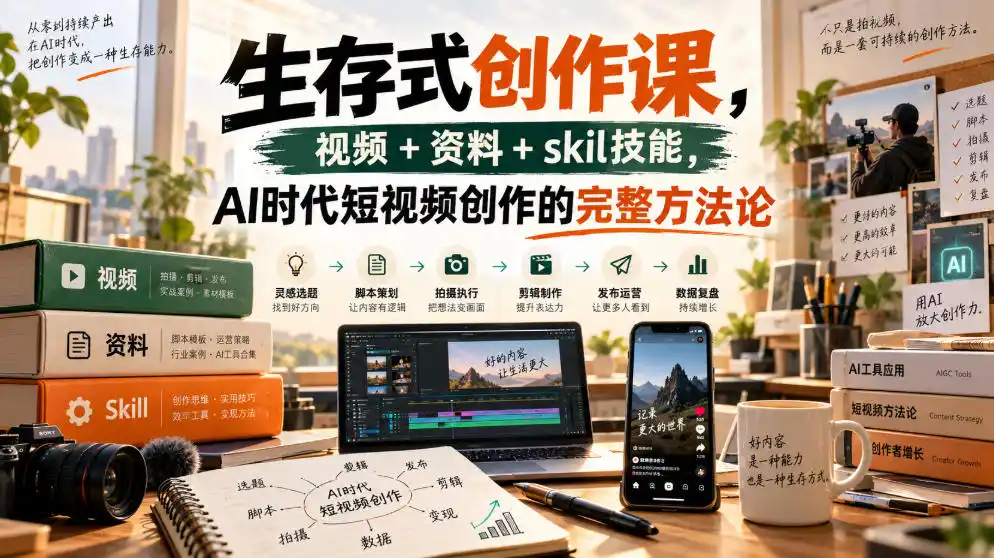 生存式创作课，视频+资料+skil技能，ai时代短视频创作的完整方法论-三禾网络